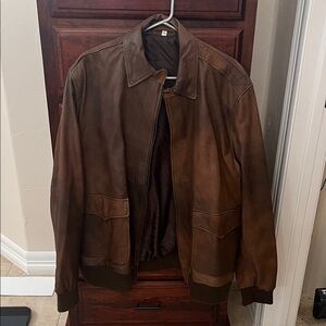 Men's Classic Brown Leather Bomber Jacket